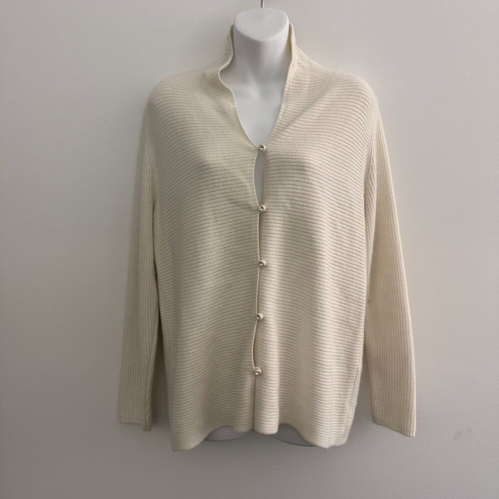 Vintage Designers Originals Ribbed Knit Cardigan | Ivory Cream | Size M - Picture 2 of 11